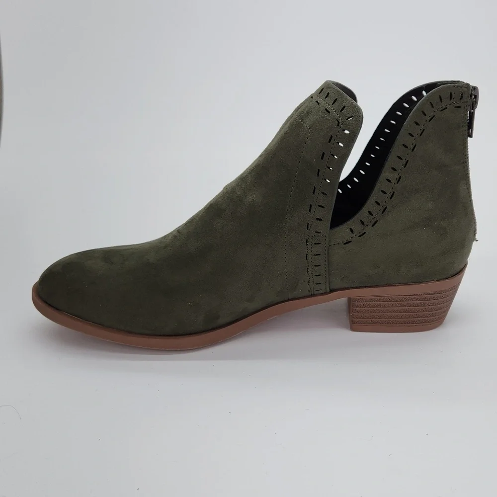 Just Fab Tommi Green Faux Suede Cutout Bootie - Zippered Heel Trendy & Versatile - Picture 6 of 12